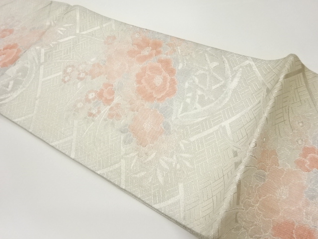 佐賀錦菱に花籠模様織出し袋帯